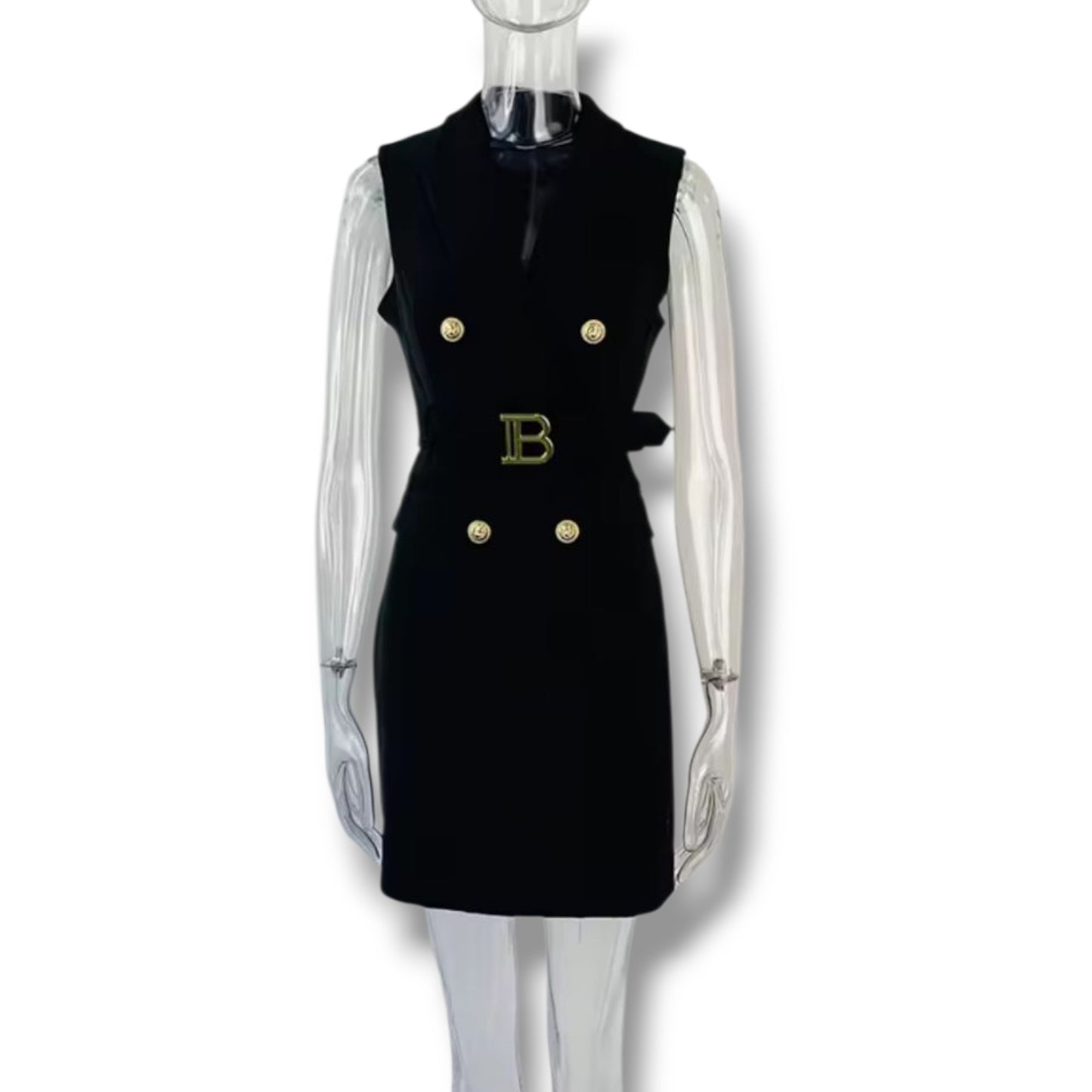 Vestido tipo blazer con doble botonadura y cinturón a juego