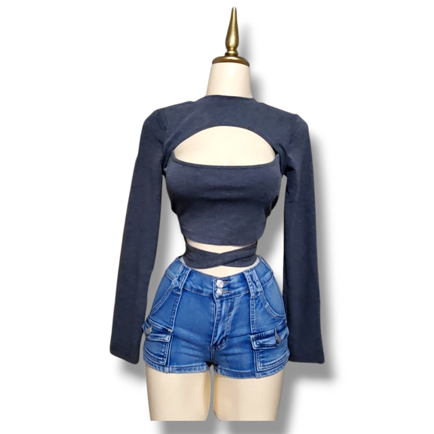 Blusa corta de manga larga con cintura ajustable