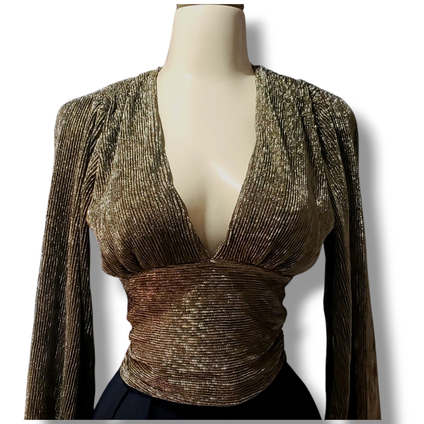 Blusa de manga larga con escote en V y espalda ajustable