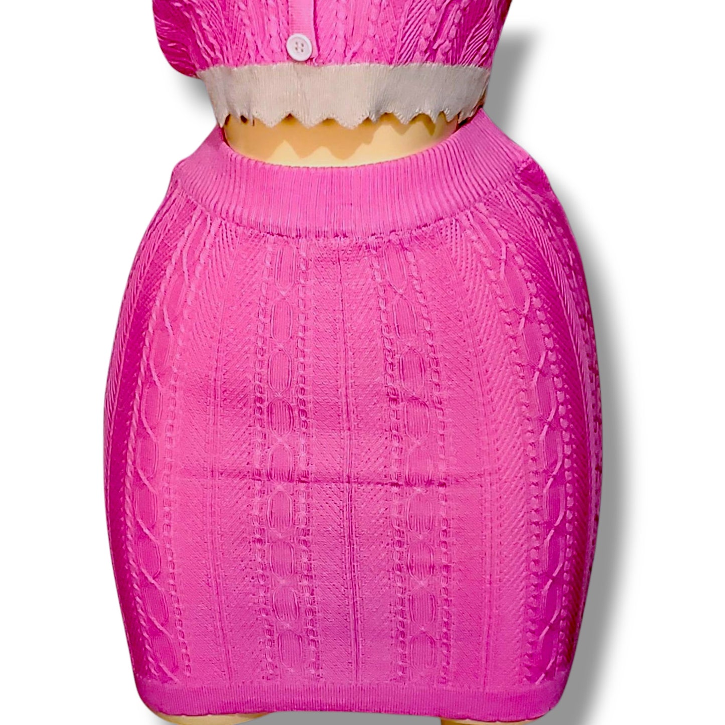Conjunto acanalado con blusa de botones y minifalda – Cuello Peter Pan