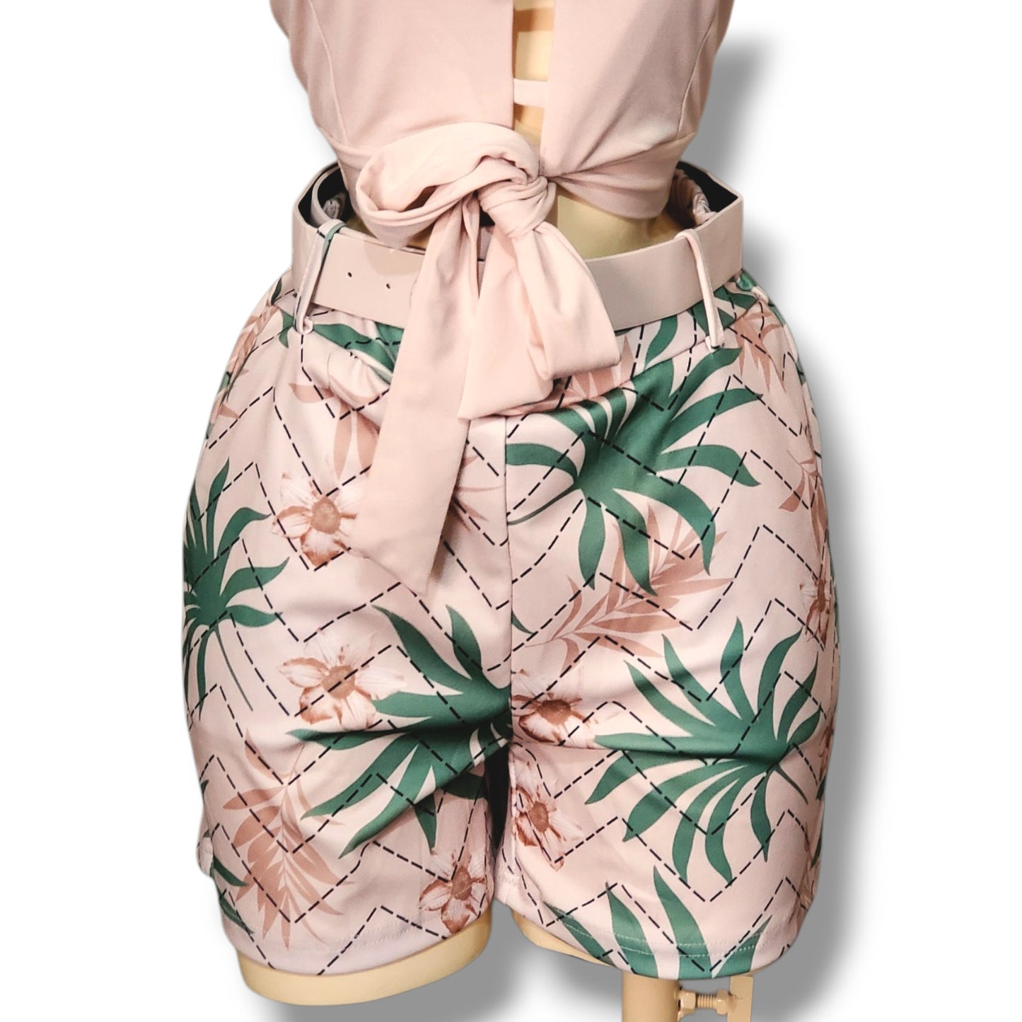 Conjunto de short y blusa con olanes – Lazo y cinturón a juego