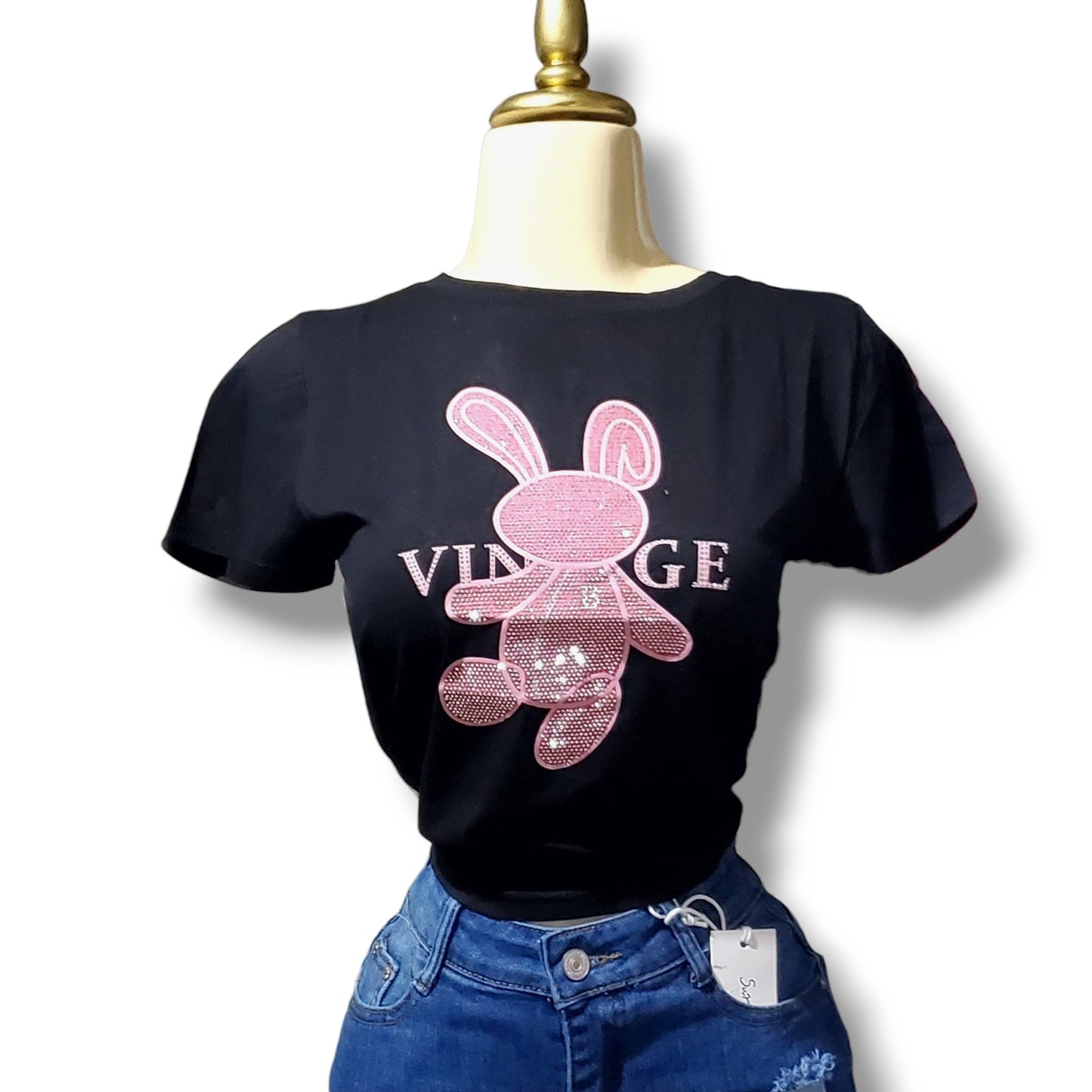 Blusa vintage con osito y detalles de piedras