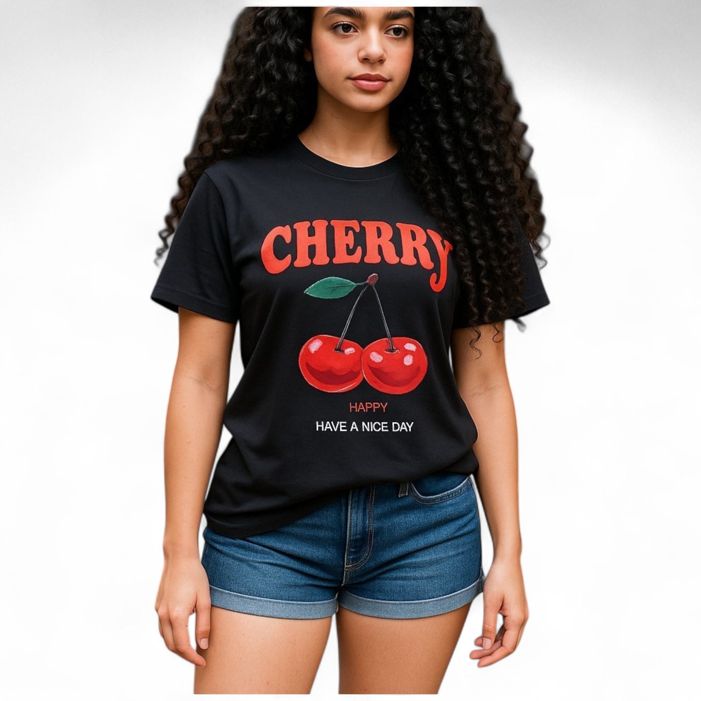 Playera con estampado de cerezas – Talla oversize disponible