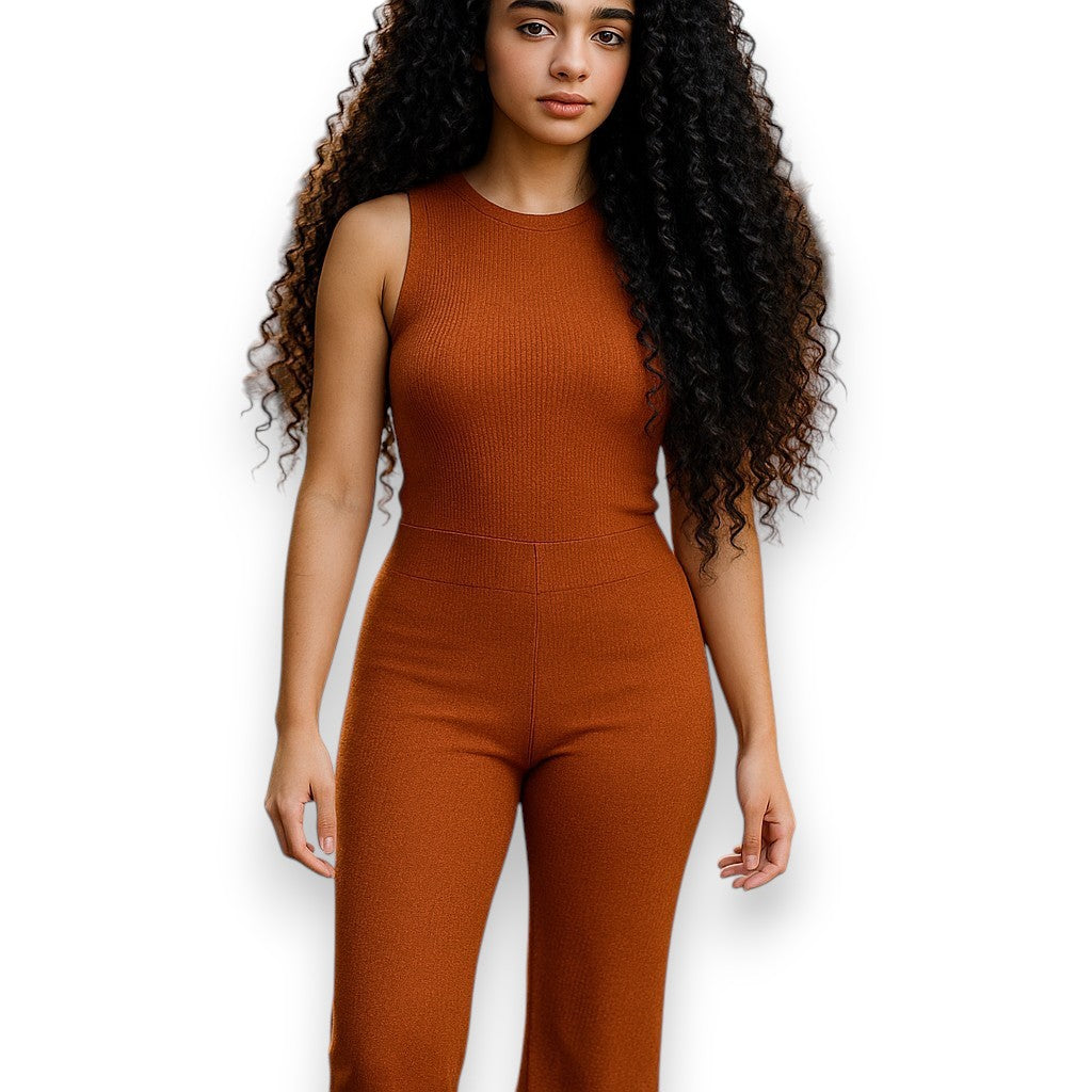 Conjunto de blusa sin mangas y pantalón – Escote en espalda con collar desmontable
