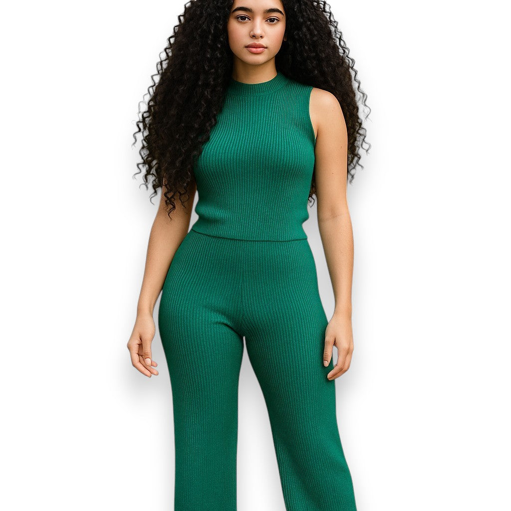 Conjunto de blusa sin mangas y pantalón – Escote en espalda con collar desmontable