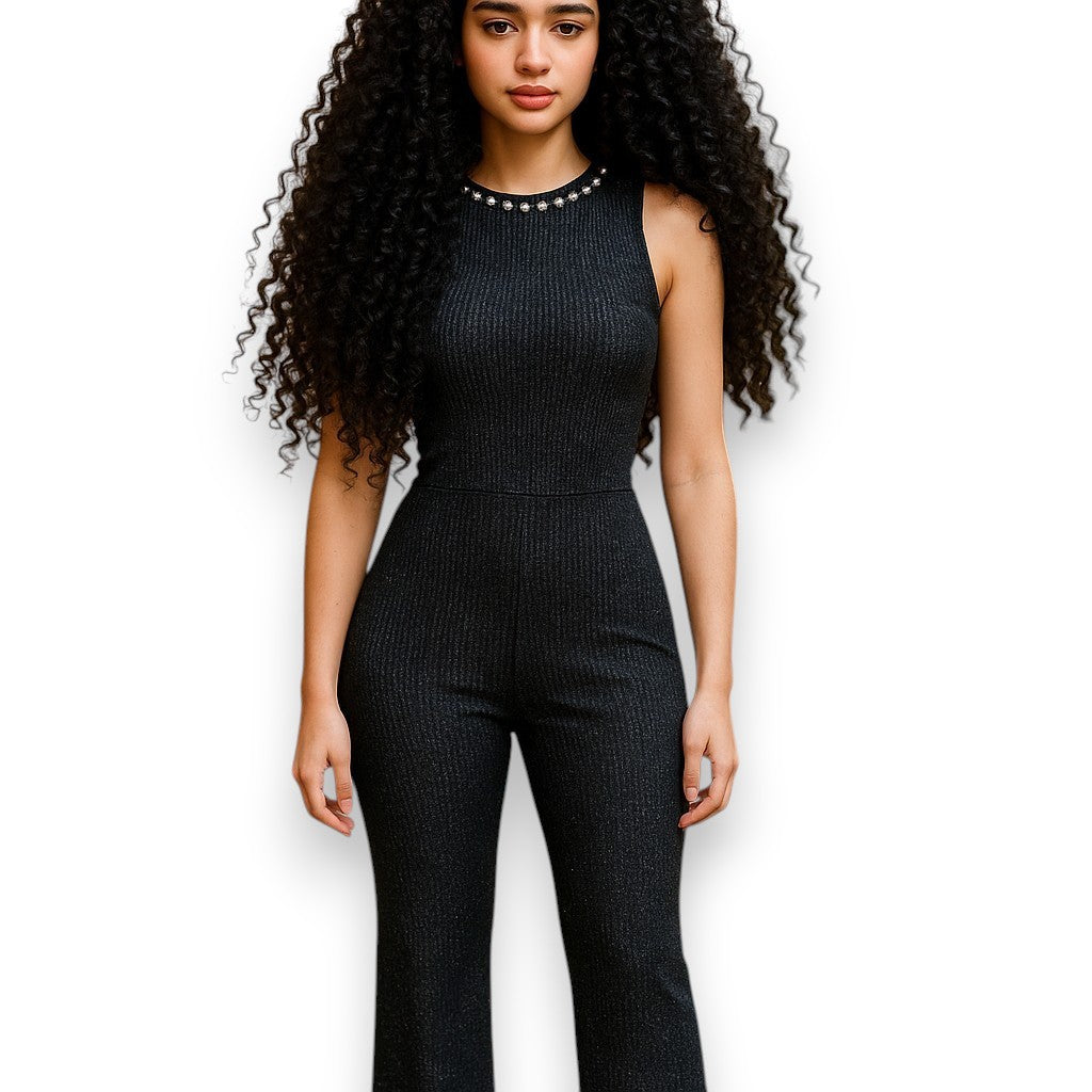 Conjunto de blusa sin mangas y pantalón – Escote en espalda con collar desmontable
