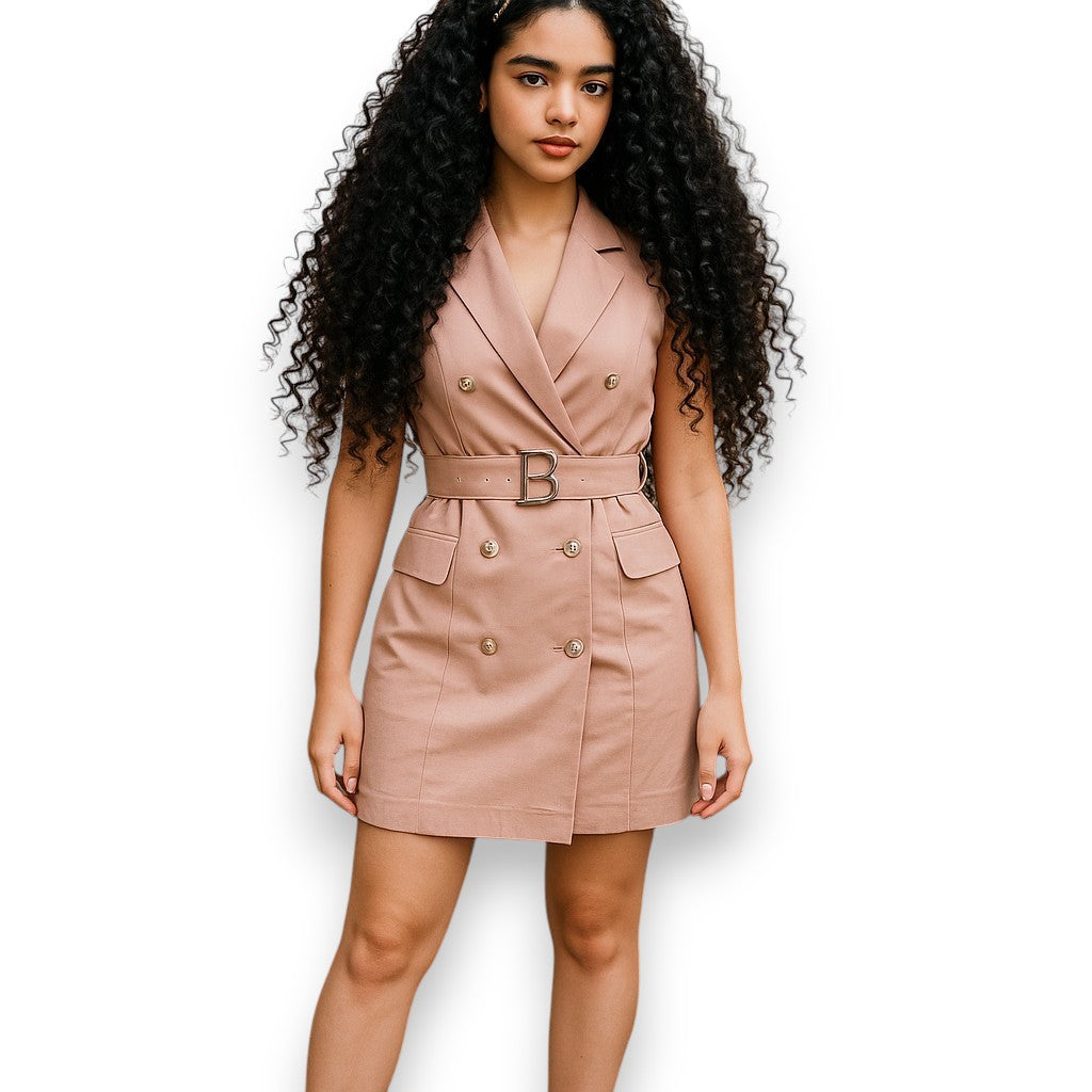 Vestido tipo blazer con doble botonadura y cinturón a juego