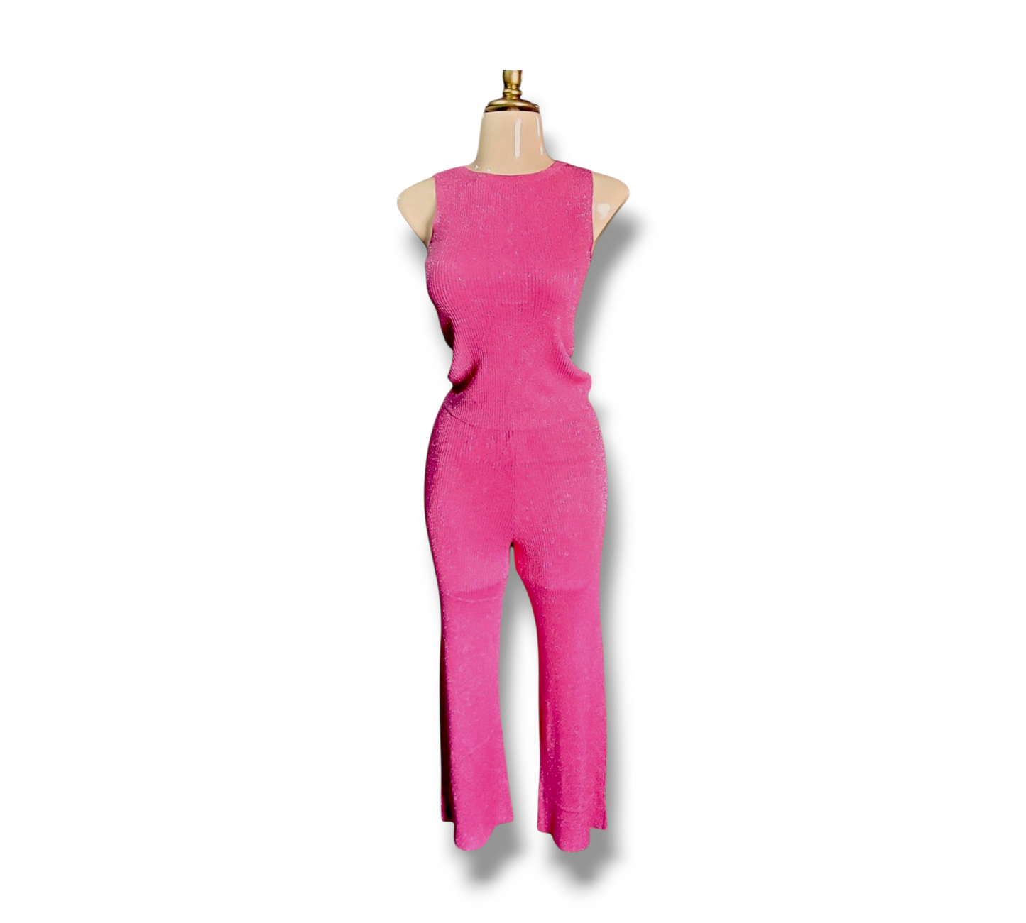 Conjunto de blusa sin mangas y pantalón – Escote en espalda con collar desmontable