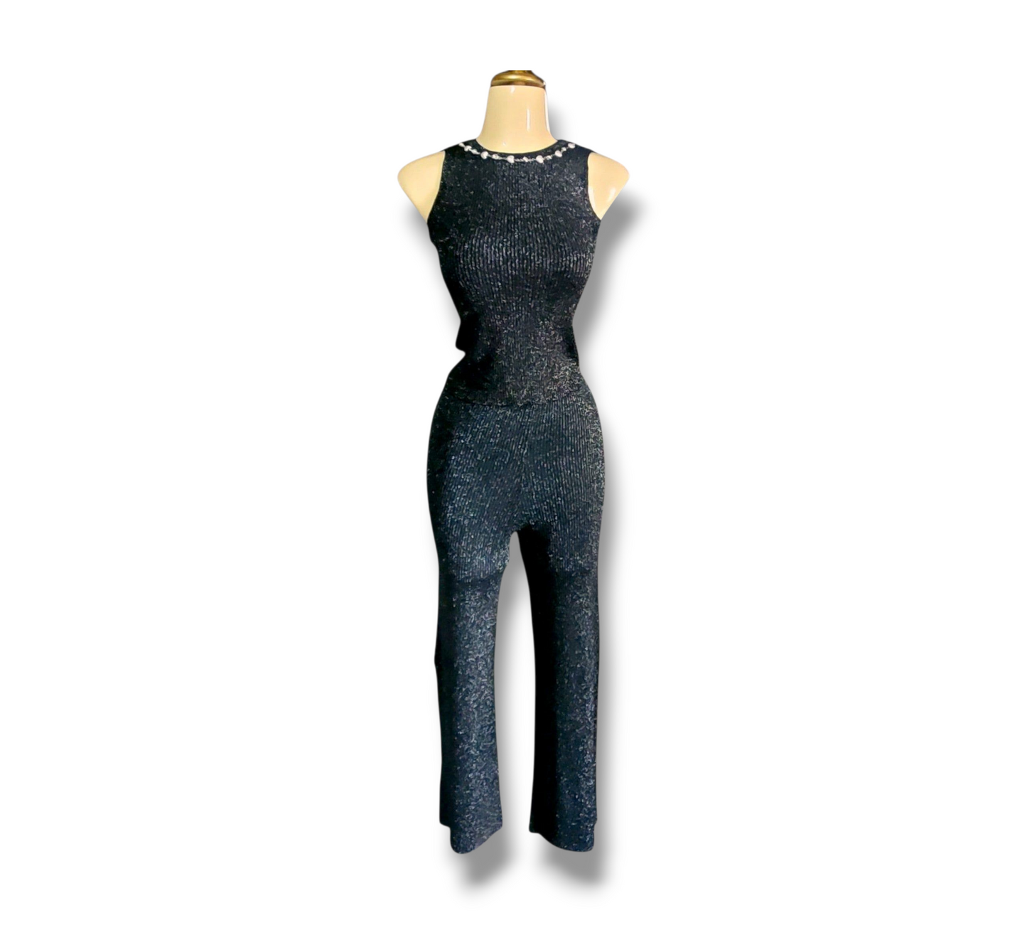 Conjunto de blusa sin mangas y pantalón – Escote en espalda con collar desmontable