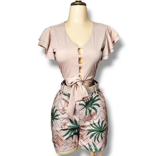 Conjunto de short y blusa con olanes – Lazo y cinturón a juego
