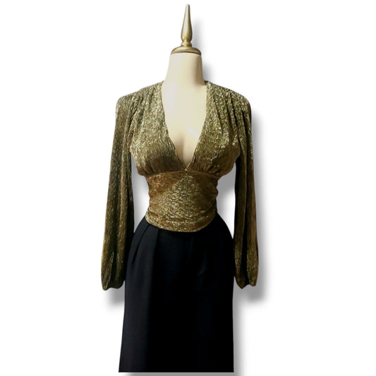 Blusa de manga larga con escote en V y espalda ajustable