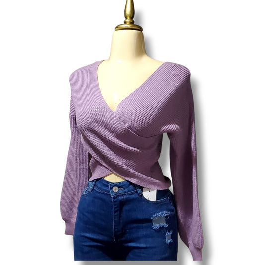Blusa de punto cruzado con escote en V y mangas largas