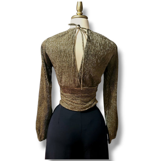 Blusa de manga larga con escote en V y espalda ajustable