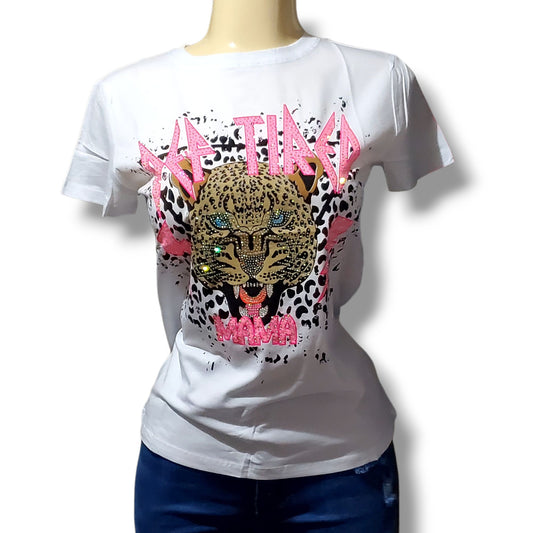 Playera con estampado de tigres y piedras decorativas