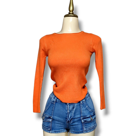 Blusa tipo suéter de punto acanalado de manga larga