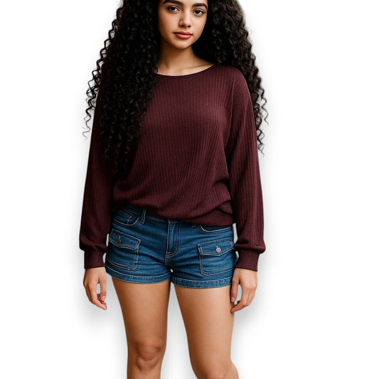 Blusa holgada de estilo drapeado con mangas anchas y elástico en cadera