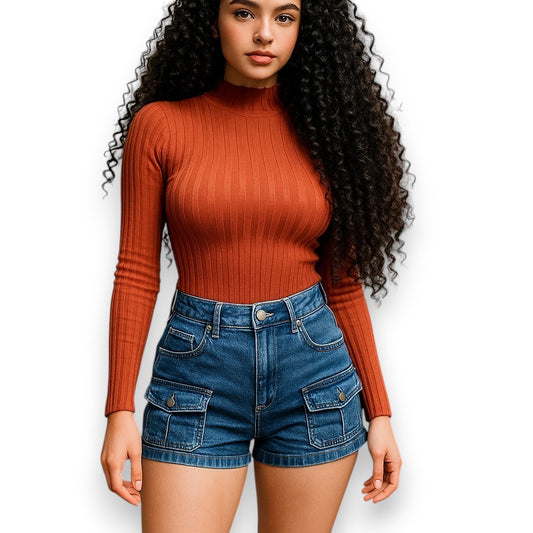 Blusa de cuello alto de manga larga corta