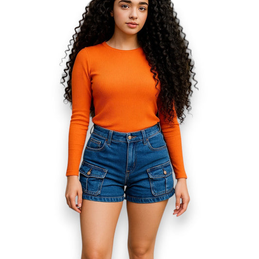Blusa tipo suéter de punto acanalado de manga larga