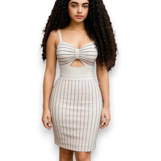 Vestido corto de tirantes con rayas combinadas