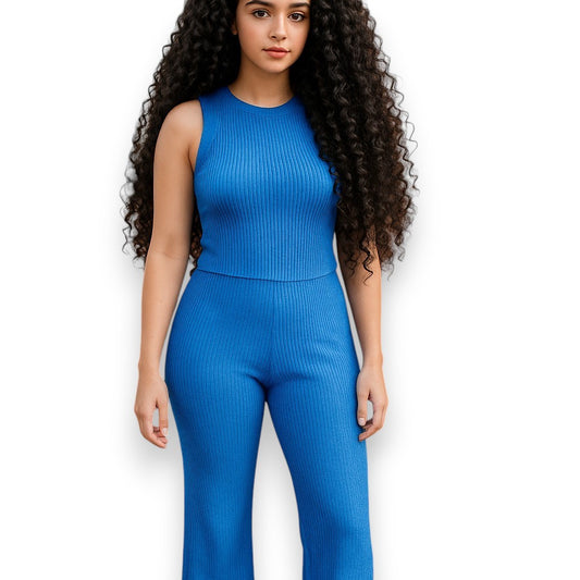 Conjunto de blusa sin mangas y pantalón – Escote en espalda con collar desmontable