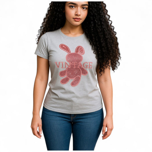 Blusa vintage con osito y detalles de piedras