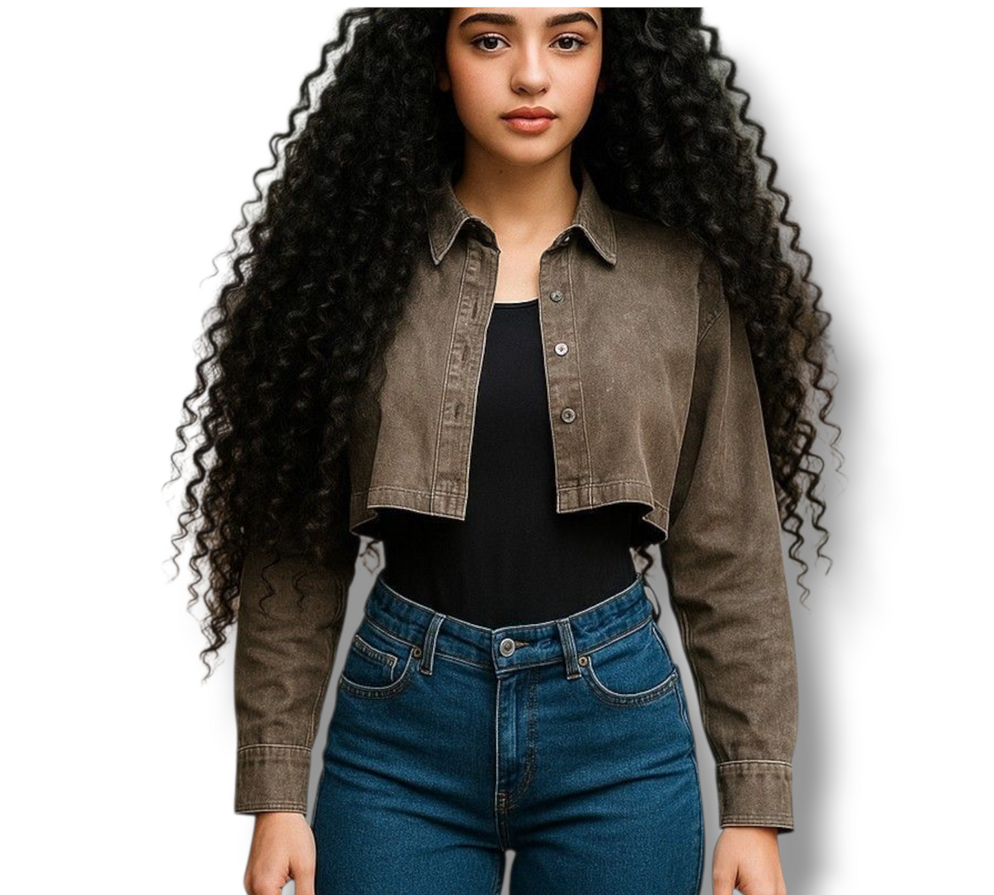 Chaqueta corta estilo camisero – Acabado desgastado tipo mezclilla