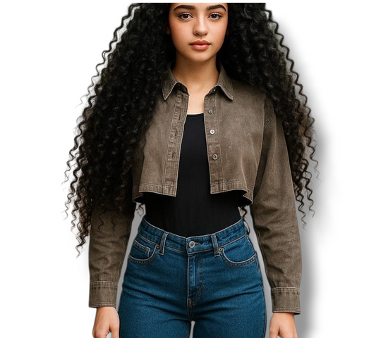 Chaqueta corta estilo camisero – Acabado desgastado tipo mezclilla