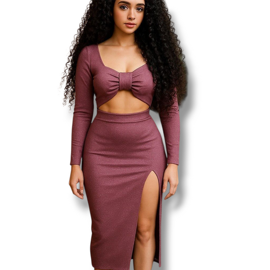 Conjunto de top y falda midi con abertura – Estilo elegante y moderno