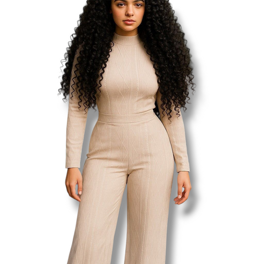 Conjunto de top manga larga y pantalón pata ancha – Estilo casual